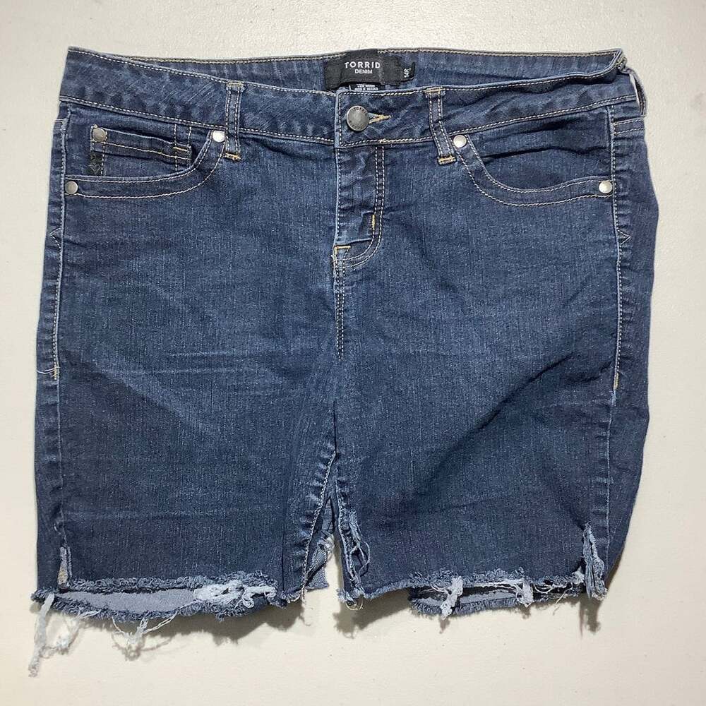 Torrid Women's 14R Dark Blue Distressed Denim Frayed Raw Hem Shorts